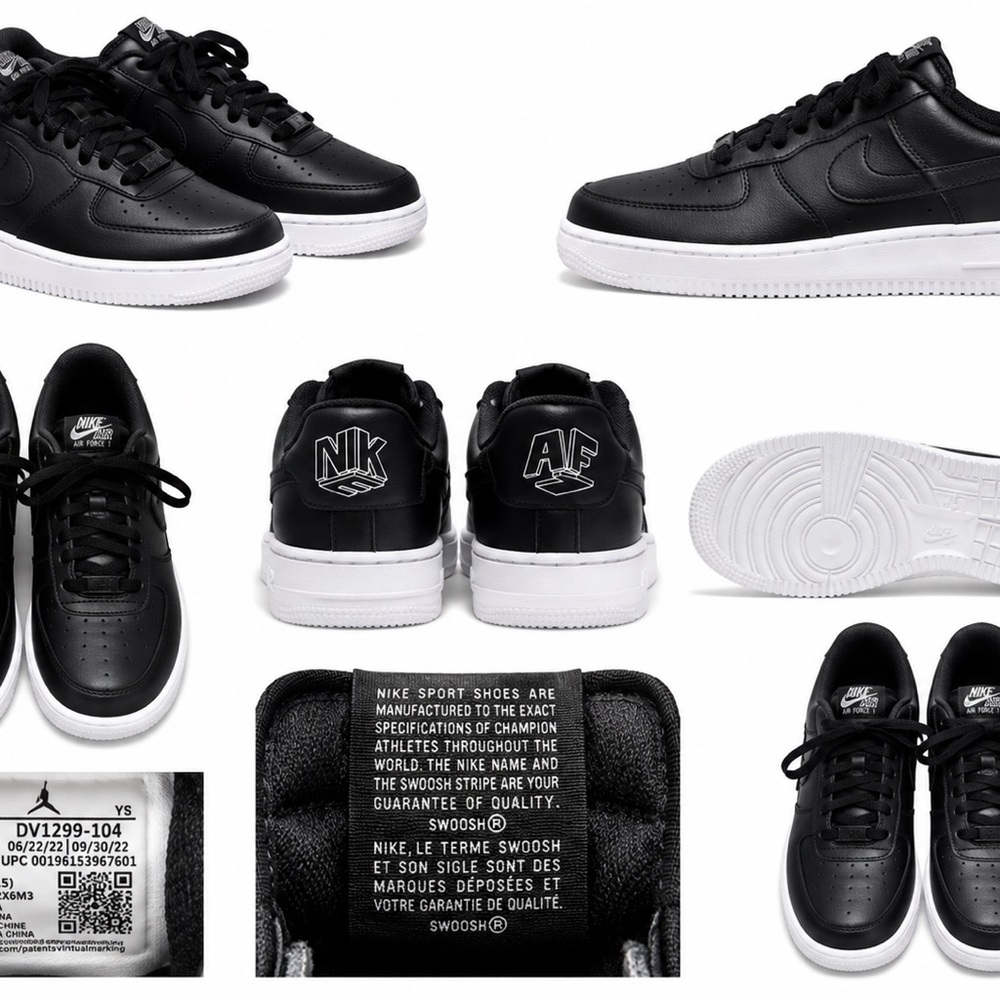 Nike Black Leather Low-Top Sneakers with White Sole